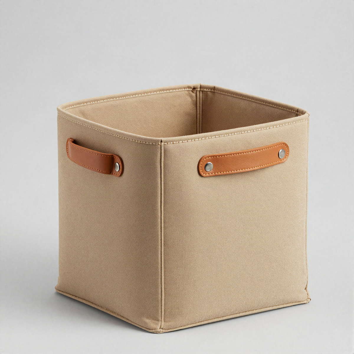 Canvas Storage Bin with Leather Handles