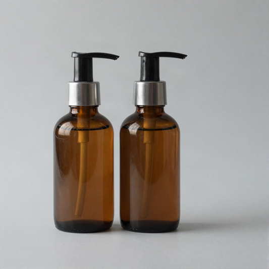 Amber Glass Pump Bottle Set